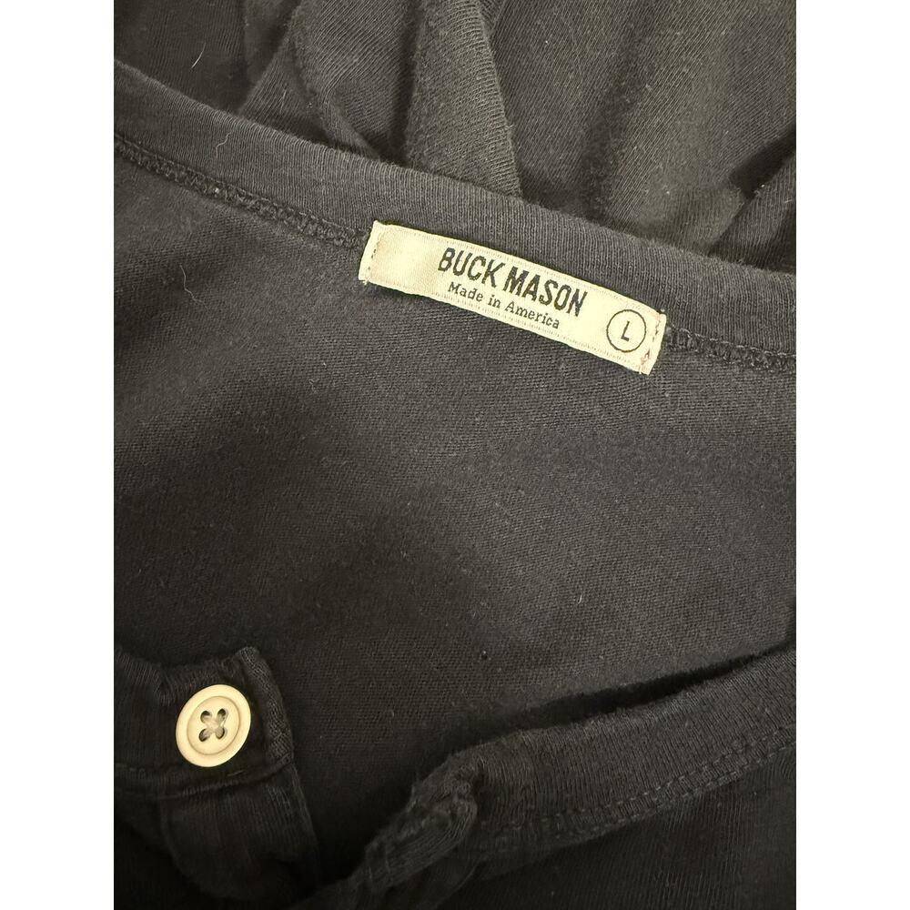Buck Mason Long Sleeve Henley Black- Cotton - Picture 4 of 7